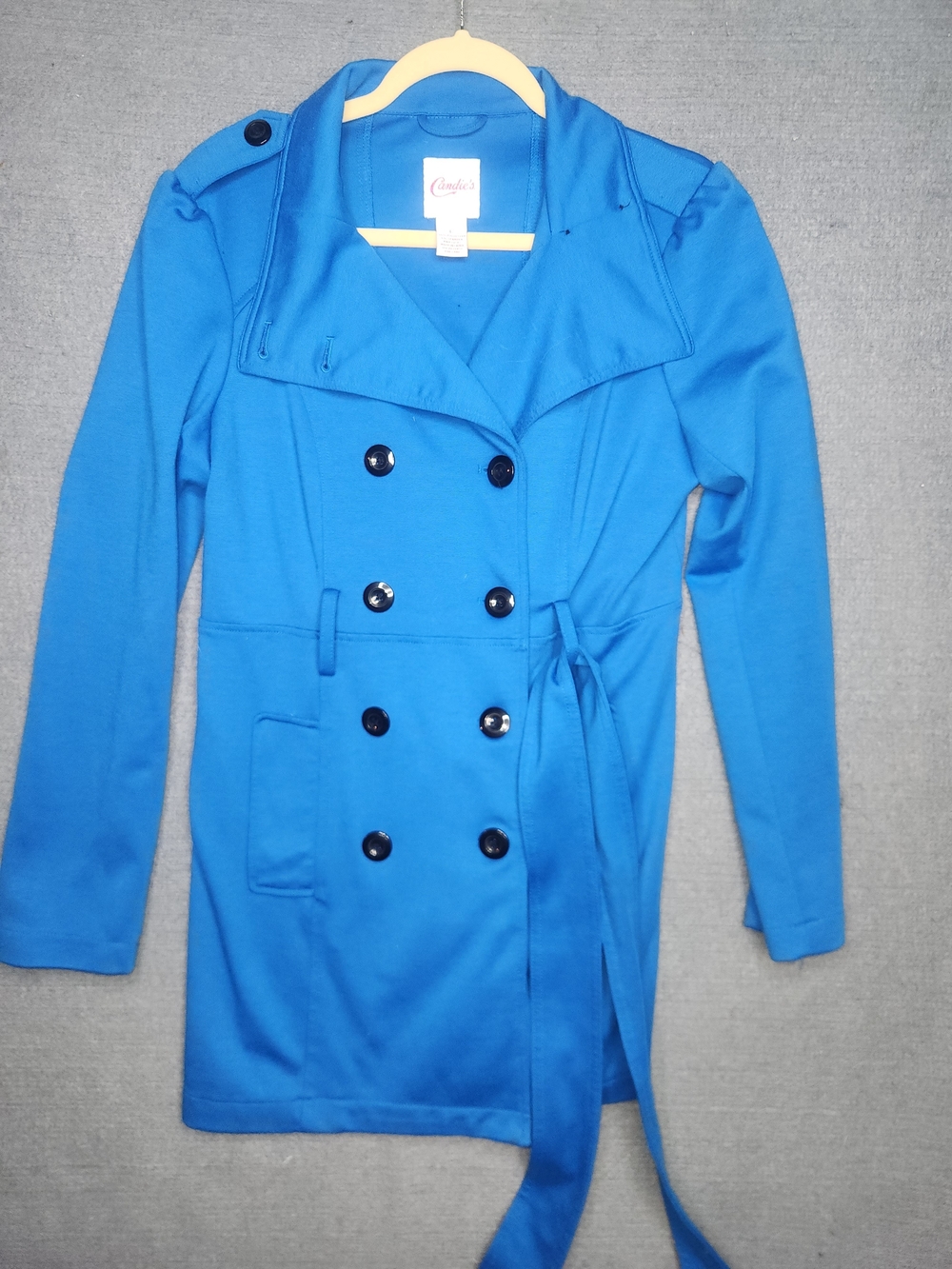 Candie's Bright Blue Double-Breasted Trench Coat with Belt